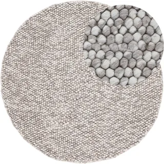 carpetfine "Calo", rund 16 mm Höhe Handweb Teppich, Uni-Farben, meliert, handgewebt, 70% Wolle, dunkelbeige