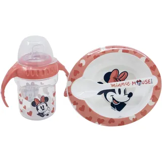 Stor Disney Minnie Geschenkset für Kinder, aus BPA-freiem Kunststoff und Silikon, mit Flasche, Schüssel und Löffel, waschbar und wiederverwendbar