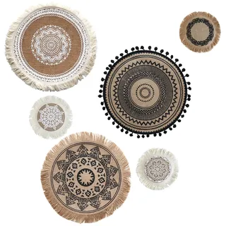 LELE LIFE Jute Boho Wanddekor 6er Set, Flache Runde Makramee Boho Wandbehang, Mandala Wandkunst für Böhmische Bauernhaus Rustikale Schlafzimmer Wohnzimmer Wanddekoration