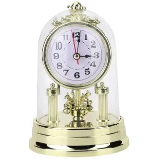 Ejoyous Vintage Tischuhr, Mantel Gewölbte Uhr Antike Stille Tischuhr Europäische Retro -Uhren mit Glaskuppel für Wohnzimmer Dekoration (GOLD)