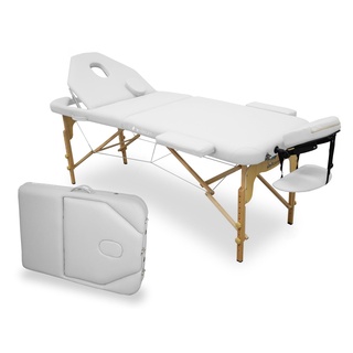 WELLCORE Massageliege aus Holz, klappbar, mit klappbarer Rückenlehne, Plus, 185 x 65 cm, Kunstleder, höhenverstellbar, Abnehmbarer Kopf, Gesichtsloch, Weiß bis 225 kg