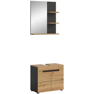 Inn.Furn Badmöbel-Set Eiche, grau 2-teilig 63 cm, Komplettset mit Soft-Close , Holzwerkstoff, Glas, Metall , Nachbildung , Uni, Holz Optik , Rechteckig , 63x193x34 cm , FSC Mix , Badezimmer, Badmöbelsets & Badmöbelserien, Badmöbel-Sets