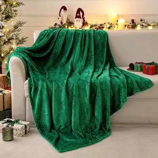 MIULEE Weihnachten Kuscheldecke Flauschig Decke Fleecedecke Wohndecken Couchdecke Flauschig Überwurf Mikrofaser Tagesdecke Sofadecke Blanket Für Bett Sofa Schlafzimmer Büro 130x150 cm Dunkelgrün