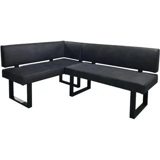 byLIVING Eckbank Vancouver/Vintage Mikrofaser anthrazit/Metall Gestell schwarz pulverbeschichtet/Taschenfederkern/Langer Schenkel rechts/Küchenbank/Sitzbank / 125 x 181,5, H 86 cm