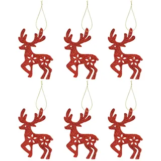 Glitzer Weihnachtsbaumdekoration Set Mit 6 Hirsche - Rot