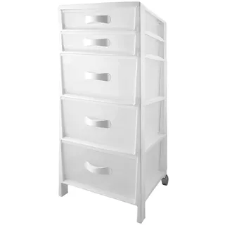Avilia Multifunktionaler Organizer mit 5 Schubladen, weiß, ideal für Schlafzimmer, Küche, Bad und Büro – Schrank mit transparenten Schubladen 39,5 x 38 x 82 cm