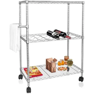 Küchen- und Servierwagen Vigo, 3 Ablagen, 4 Rollen, Handtuchhalter, 75x35x93 cm - Silber
