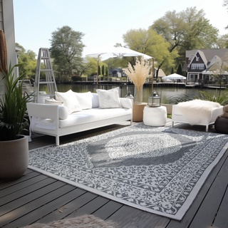 ELLE DECORATION In- und Outdoor«, rechteckig, 5 mm Höhe, Flachgewebe, In-& Outdoor, Modern, Wendeteppich, Balkon, Wohnzimmer – Silber, 120x170cm