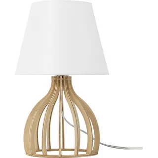 BELIANI Tischlampe Weiß Holz 36 cm Stoffschirm Lampenfuß in Gitteroptik Kabel mit Schalter Landhausstil - Braun, Weiß