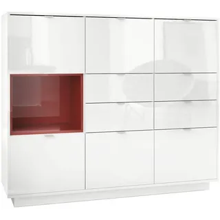 Vladon Highboard Metro Einsatz in Bordeaux Hochglanz , Holzwerkstoff , 153x123x37 cm , Kleinmöbel, Kommoden, Highboards