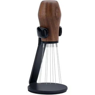 Normcore WDT Verteilerwerkzeug mit Ständer V3, Weiss-Verteilungstechnik, Espressomührer mit 9 Zinken, amerikanischer Walnussholzgriff