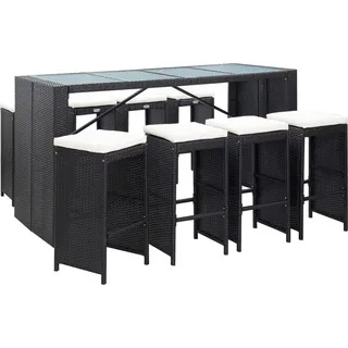 The Living Store 9-tlg. Gartenbar-Set Poly Rattan Schwarz - Schwarz