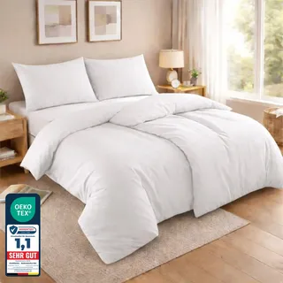 Komfortec Bettwäsche 135x200 4teilig Bettwäsche-Sets 2 Bettbezüge 135x200 cm + 2 Kissenbezüge 80x80 cm, Weiß mit Reißverschluss
