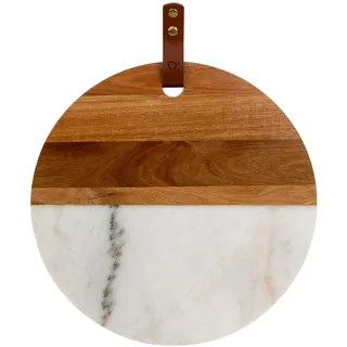 Bredemeijer große runde Servierplatte Ø 38 cm - Tablett geteilt in Holz-Marmor - ideal zum Servieren von Getränken oder als Ablage