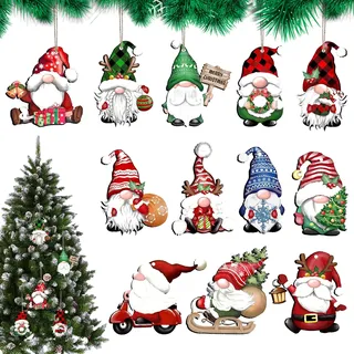 GAROMIA Weihnachten Anhänger Holz Wichtel Weihnachtsbaumschmuck Weihnachtsdeko Netter Weihnachtsmann Anhänger Weihnachtsdekoration Holzanhänger Weihnachten für Weihnachtsbaum Dekor