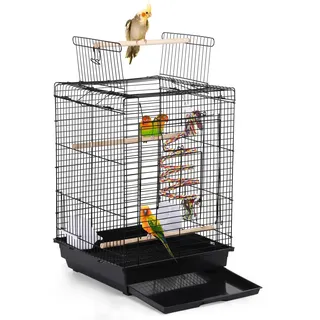 Yaheetech Vogelkäfig mit Vogelspielzeuge Wellensittichkäfig Nymphensittiche Fink Papageienkäfig mit Dach 40 x 40 x 58 cm
