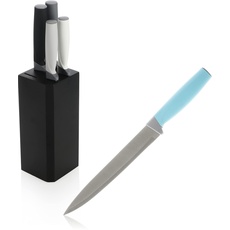 com-four® 5-teiliges Messerset mit Halterung - Messer aus Edelstahl für verschiedene Anwendungen - Scharfe Küchenmesser im Messerblock (Set8-5-teilig - Messerholzblock)