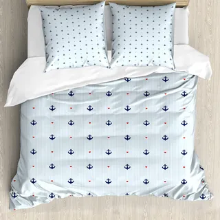ABAKUHAUS Anker Bettbezug, Rote Herzen Nautical, Milbensicher Allergiker geeignet mit Kissenbezügen, 200 cm x 200 cm - 80 x 80 cm, Baby Blue Dark Blue Red