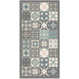 Panorama Vinylteppich - Modell Vynilteppich Hydraulic Fliesen 3 Blau Farbe - 300x200 cm - Verschiedene Größen - Deko Küche, Läufer und Outdoor