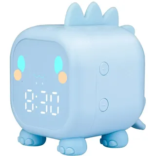 Ayybboo Kinderwecker Digital Dinosaurier Jungen Mädchen mit Nachtlichter,Schlaftrainer,Snooze,Countdown,Wecker für Kinder Schlafzimmer Geschenk(Hellblau)