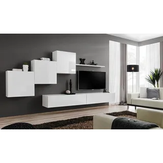 Weiß Wohnwand tv Ständer Sideboard Komplett Modern Wohnzimmer Regale Holz Neu - Weiß