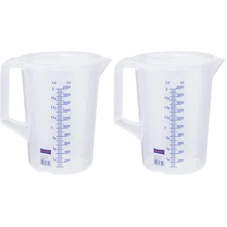 hünersdorff Messbecher 2l | Polypropylen (PP) | bruchsicher und spülmaschinengeeignet | geschlossener Griff | blaue Skala (Packung mit 2)