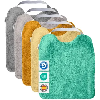 MIMUSELINA Set aus 5 Große Frottee Lätzchen Baby Wasserdicht Wiederverwendbar aus Baumwolle Premium mit Elastischem Hals | Hochwertige OEKO-TEX Lätzchen Baumwolle Ohne Plastik