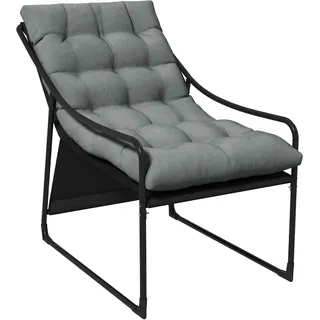 Outsunny Gartensessel Gartenstuhl mit dickem Sitzkissen Garten Loungesessel mit Armlehne, bis 120 kg belastbar, für Garten, Balkon, Grau