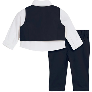 Anzugweste BONPRIX, Herren, Gr. 68, weiß, dunkelblau, Obermaterial: 100% Baumwolle. Futter: 100% Polyester. Oberteil: 100% Baumwolle, regular fit, Westen Anzugweste, Set aus Weste, Hemd und Hose