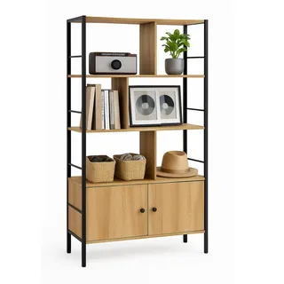 Relaxdays Bücherregal mit Unterschrank 154,5 x 74 x 30 cm Braun/Schwarz