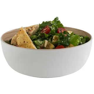 APS „Frida“, nahezu unzerbrechliche, runde Melamin Schüssel, stabile Kunststoff Schale, Ø 21,5 cm H: 7,5 cm, Salatschüssel, Müslischale, innen Holzoptik, außen weiß, spülmaschinengeeignet
