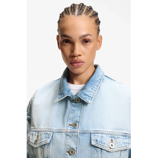 Jeansjacke HUGO BLUE "Lou", Damen, Gr. L, turquoise, aqua 445, Denim/Jeans, Obermaterial: 100% Baumwolle, unifarben, normal, angesetztes Bündchen, Jacken Jeansjacke, Boxy, leicht oversized