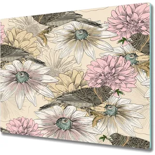 Küche Teller - Schneidebrett Glas - Herd Abdeckung - 60x52 - Skizze der Vögel Blumen