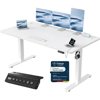 JUMMICO Höhenverstellbarer Schreibtisch 160 x 70 cm, USB-A-Anschluss | Schreibtisch Höhenverstellbar Elektrisch, Erinnerung bei langem Sitzen Stehschreibtisch, Computertisch für Homeoffice Weiß