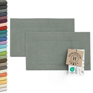 ZOLLNER 2er Set Badematten - weiche und saugstarke Duschvorleger - waschbar bis 95°C - Baumwolle - 50x70 cm in hellgrau