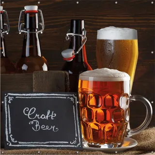 Wallario Outdoor-Poster für Garten oder Balkon, Motiv Biervarianten - Pils im Glas Flaschenbier Schild Craft Beer, in ca. 180 x 180 cm - Braun