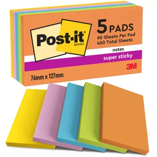 Post-it Super Sticky Notes Bangkok Collection, Haftnotizen extrastark farbsortiert, 5 Blöcke,