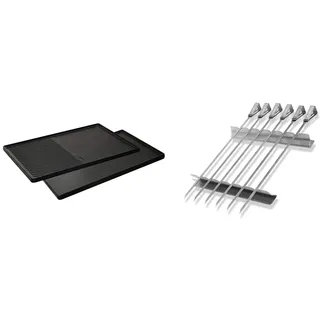 Enders® GUSS-WENDEPLATTE 1/2 7893 Boston 4, Monroe PRO 4, 43 cm x 32 cm, Schwarz/Grau & SCHASCHLIKSPIESS-SET EDELSTAHL 8802, Grillspieße, Fleischspieße, Grill-Zubehör, Gasgrill BBQ