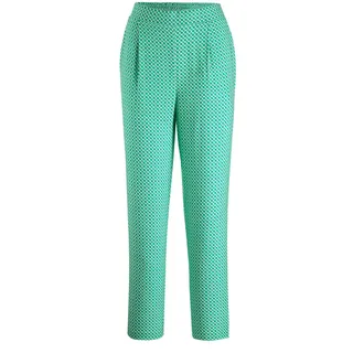 Stoffhose GOLDNER "Karottenhose SARA, Viskose", Damen, Gr. 40, N-Gr, grün (smaragd, weiß, gemustert), Obermaterial: 100% Viskose CV., Hosen Stoffhose