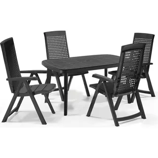 Shaf Milano 5-tlg. Outdoor-Essgruppen-Set | Klappstuhl anthrazit | Wetterfest | Klappsessel - Grau