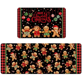 APROPHIC Süße Süßigkeiten Kekse Weihnachten Küchenteppich 2er Set, Xmas Waschbar Küchenmatten Für Innen Außen Dekor - 40x60 and 40x120 cm