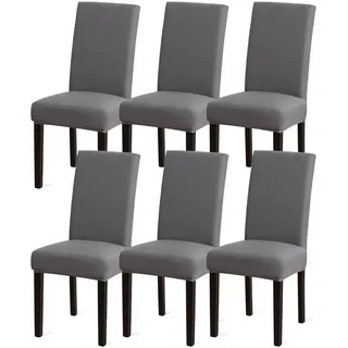 Stuhlhussen 6er Set Grau, Stretch Esszimmer Stuhlbezug für Esszimmerstühle, Abnehmbarer Waschbarer Spandex Stuhlüberzug für Küchenstühle ,Hotel, Bankett(Grau, 6 Stück)