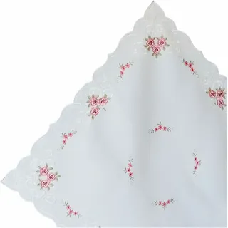 Tischdecke Tischtuch Stickerei Rosen Blüten Frühling Tischläufer Bogenrand 85 x 85 cm - Weiß