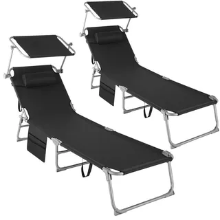 tectake Sonnenliege 2er Set Chloé,190 x 68 x 28 cm, mit Seitentasche,schwarz , Kunststoff , 68x111x161 cm , Gartenmöbel, Gartenliegen