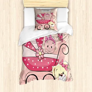 ABAKUHAUS Geschlecht Decken Mantele, Welpen-Wagen, Milbensicher Allergiker geeignet mit Kissenbezügen, 135 cm x 200 cm - 80 x 80 cm, Blassgelb und Rosa - Rosa
