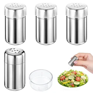 4 Stück 5ml Salzstreuer Klein mit Deckel, Mini Salzstreuer für Unterwegs, Edelstahl Salz, Gewürzflaschen Reise, Salz für Camping Restaurants und Grill im Freien