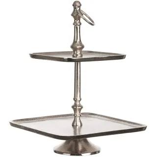Brandsseller Etagere aus Aluminium | 2 Etagen | Höhe ca. 38 cm | Handgefertigt | Eckig | Tisch Deko | Servier-Ständer 206461 Silber