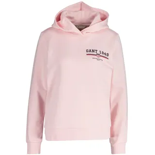 Hoodie GANT "REG GRAPHIC HOODIE", Damen, Gr. XL, rot (salmon), Sweatware, Obermaterial: 80% Baumwolle, 20% Polyester, regular fit, Rippbündchen, Sweatshirts Hoodie, gerippte Abschlüsse, Kapuze ohne Kordel