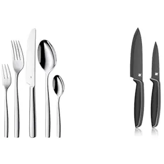 WMF Palma Edelstahl Besteck Set,30 teilig,spülmaschinenfest & Touch Messerset 2-teilig, Küchenmesser mit Schutzhülle, Spezialklingenstahl antihaftbeschichtet, scharf, Kochmesser, Gemüsemesser, schwarz