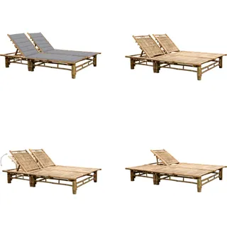 vidaXL 2 Personen Sonnenliege mit Auflagen Bambus - Sonnenliege - Sonnenliegen - Gartenliege - Gartenliegen - Grau